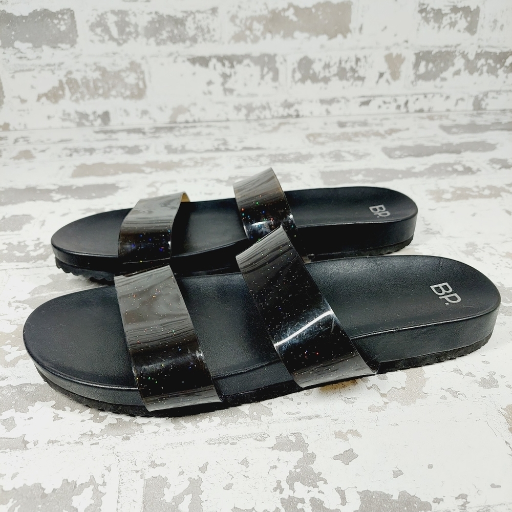 NEW BP. Black Strappy Slip On Summer Flat Unisex Beach Sandals M1000
